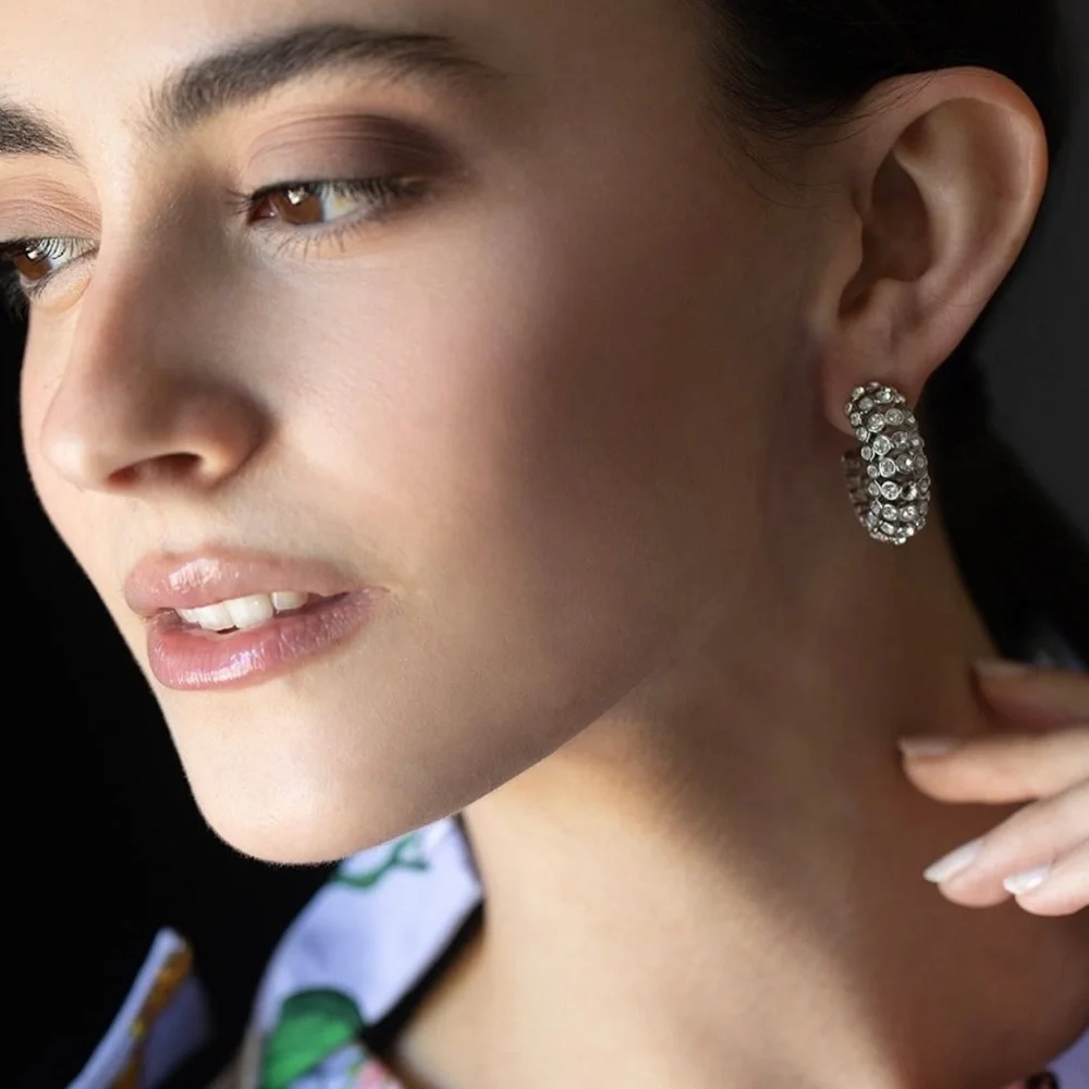Oscar De La Renta caterpillar hoop earrings in crytsal